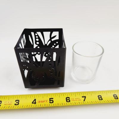 BLACK METAL BUTTERFLY CANDLE HOLDER