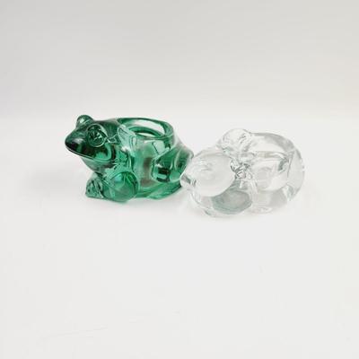GLASS ANIMAL CANDLE HOLDERS - FROG & BUNNY