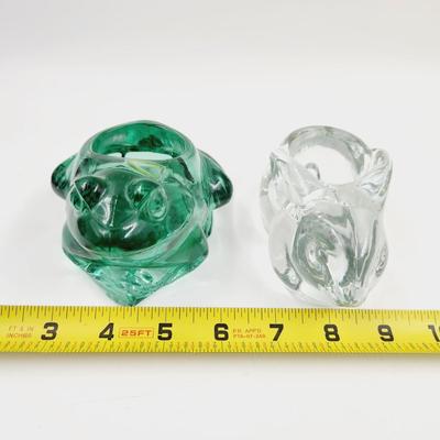 GLASS ANIMAL CANDLE HOLDERS - FROG & BUNNY