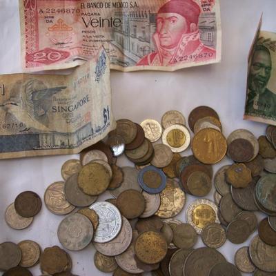 Big lot of foreign coins & money