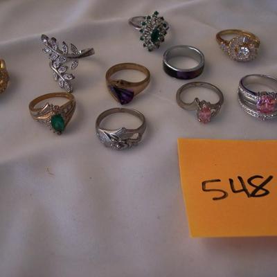 Lot of 10 Costume Jewelry Rings
