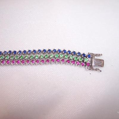 White Gold & 3 color Sapphire Bracelet 14K