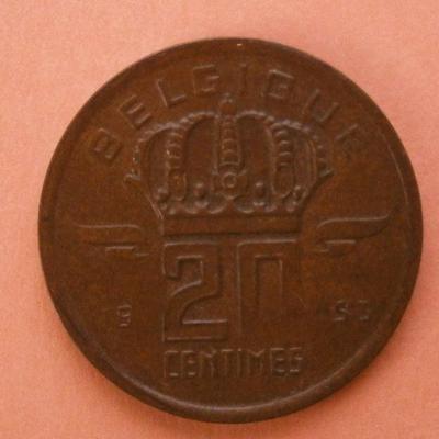 BELGIUM 1953 20 Centimes Copper Coin