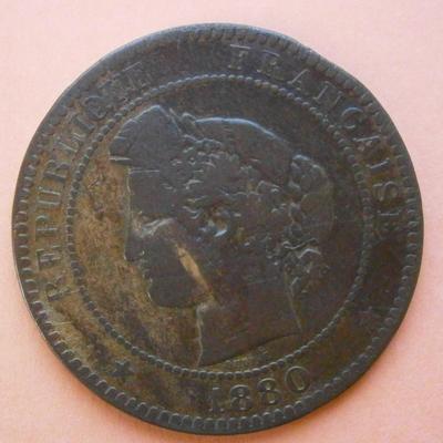 FRANCE 1880 10 Centimes Copper Coin