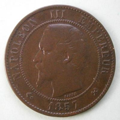 FRANCE 1857B DIX (10) Centimes Copper Coin