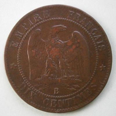 FRANCE 1857B DIX (10) Centimes Copper Coin