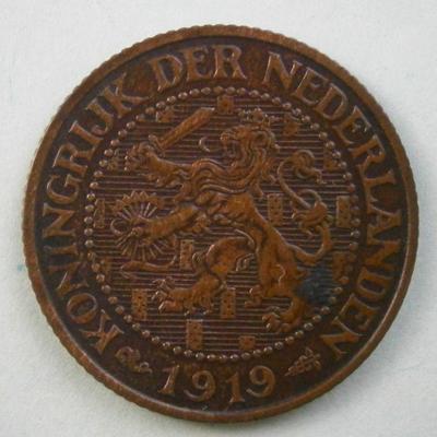 NETHERLANDS 1919 2 1/2 Cent Copper Coin