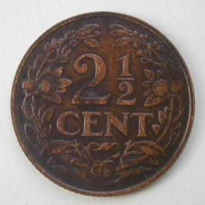 NETHERLANDS 1919 2 1/2 Cent Copper Coin