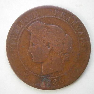 FRANCE 1880 10 Centimes Copper Coin