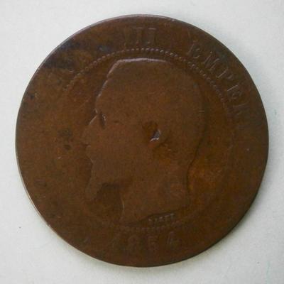 FRANCE 1854 10 Centimes Copper Coin