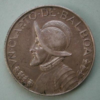 PANAMA 1934 Cuarto (1/4) Balboa Silver Coin