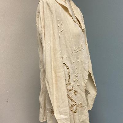 Vintage Antique Victorian Ecru Embroidered Lace Work Coat Blouse