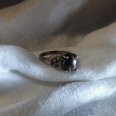 Unique STS Tiger Eye/Rhodolite Garnets/Diamonds 14k Rose Gold/925 Size 7