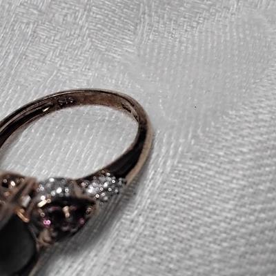 Unique STS Tiger Eye/Rhodolite Garnets/Diamonds 14k Rose Gold/925 Size 7
