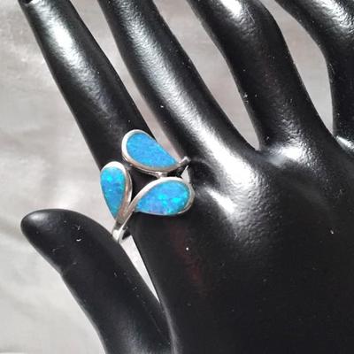 Vintage Blue Fire Opal 925 Ring Size 7.5