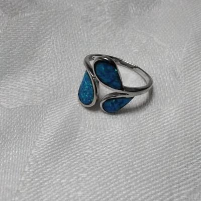Vintage Blue Fire Opal 925 Ring Size 7.5