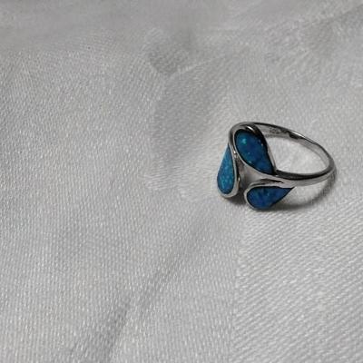 Vintage Blue Fire Opal 925 Ring Size 7.5