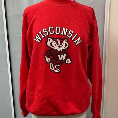 Vintage Retro Collegiate Pacific Red Pullover Sweatshirt Wisconsin Badgers Bucky Large