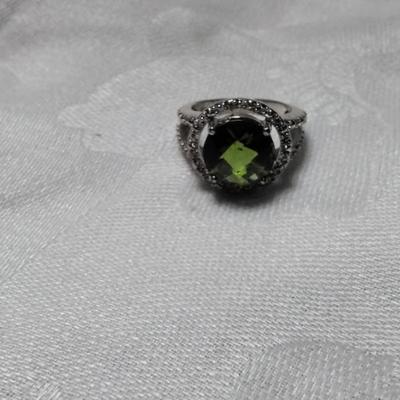 Chrome Tourmaline With White Sapphires 925 Ring Size 8
