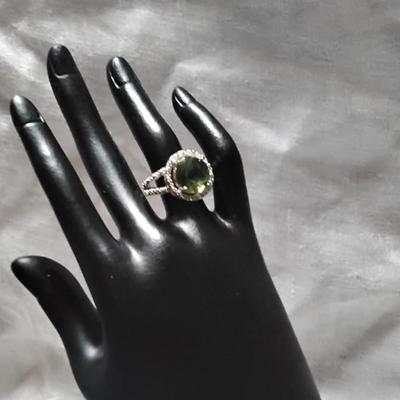Chrome Tourmaline With White Sapphires 925 Ring Size 8