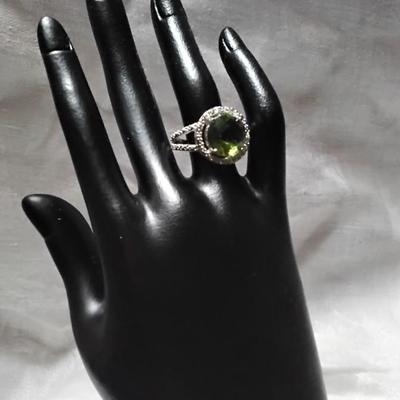 Chrome Tourmaline With White Sapphires 925 Ring Size 8