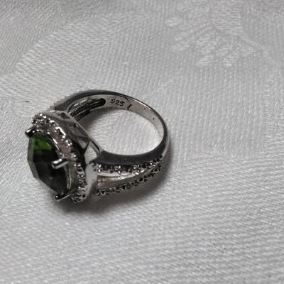 Chrome Tourmaline With White Sapphires 925 Ring Size 8