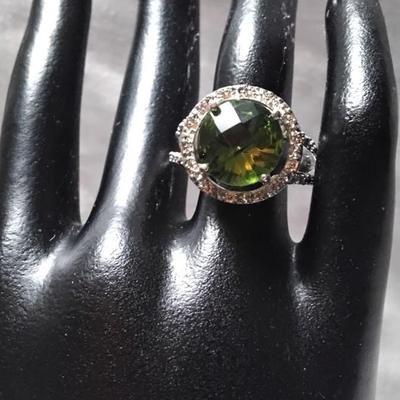 Chrome Tourmaline With White Sapphires 925 Ring Size 8