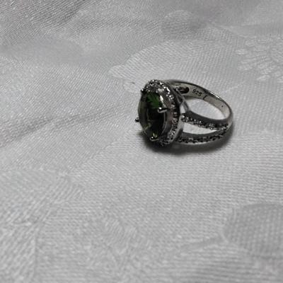 Chrome Tourmaline With White Sapphires 925 Ring Size 8