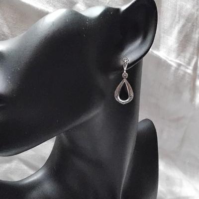 Vintage JBJ Black Onyx And Marcasite 925 Earrings