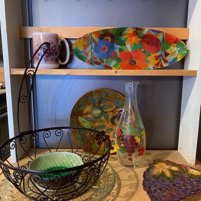 LOT 8R: Wire Fruit Basket, Serving Platters & Dishes Along w/Decorative Plates & More