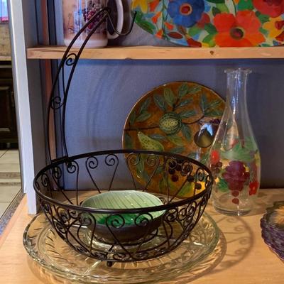 LOT 8R: Wire Fruit Basket, Serving Platters & Dishes Along w/Decorative Plates & More