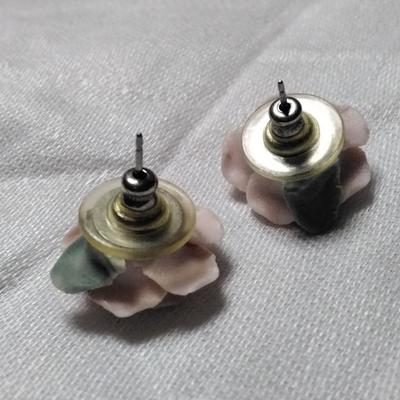 Vintage 1928 Porcelain Rose Earrings