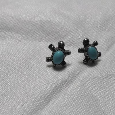 Vintage Turquoise Turtle Stud 925 Earrings