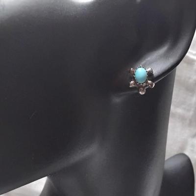 Vintage Turquoise Turtle Stud 925 Earrings