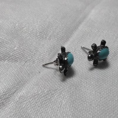 Vintage Turquoise Turtle Stud 925 Earrings