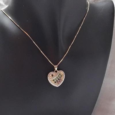 Ross Simons Emerald/Ruby/Sapphire Vermeil Heart 18" Necklace