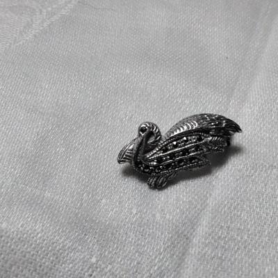 Vintage Marcasite Pelican 925 Brooch