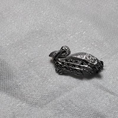 Vintage Marcasite Pelican 925 Brooch