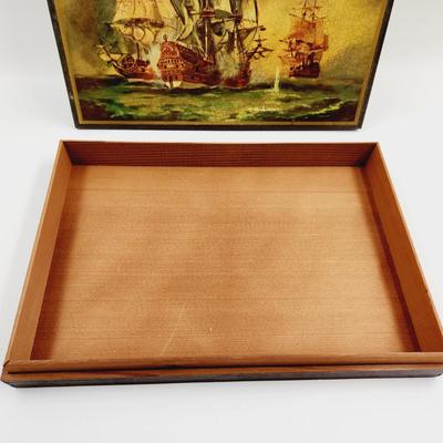 REALLY NEAT SHIP LIGHTWEIGHT WOOD BOX W/ EXTRA PRINT
