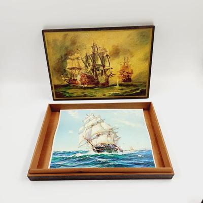 REALLY NEAT SHIP LIGHTWEIGHT WOOD BOX W/ EXTRA PRINT