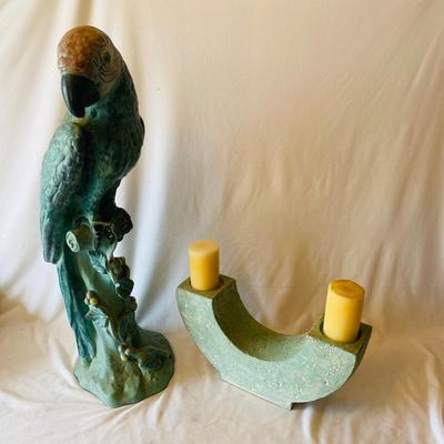 Stone Parrot and Candle Holder (L-SL)