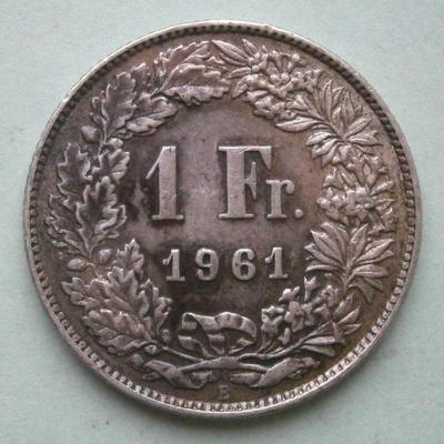 SWITZERLAND 1961 1 Franc Silver Coin