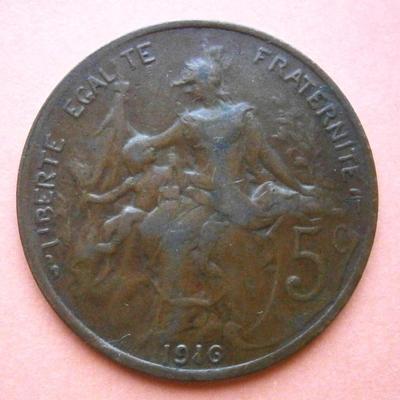 FRANCE 1916 5 Centimes Copper Coin