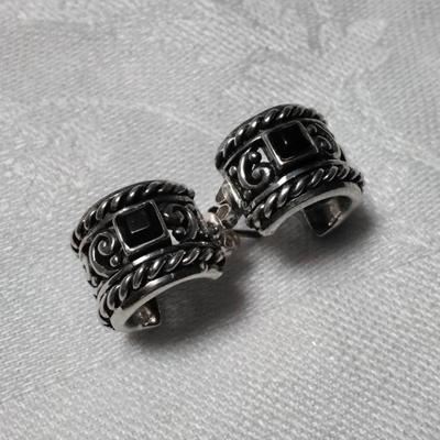 Beautiful Black Onyx 925 Hoop Earrings