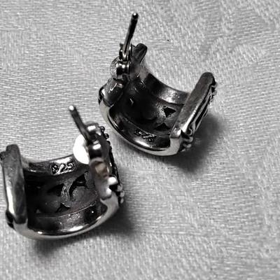 Beautiful Black Onyx 925 Hoop Earrings