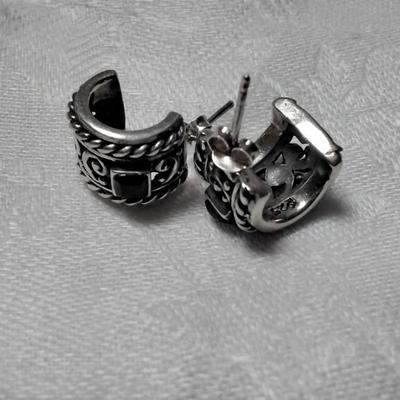 Beautiful Black Onyx 925 Hoop Earrings