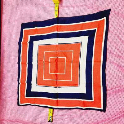 VINTAGE GEOMETRIC BLUE WHITE & RED SCARF