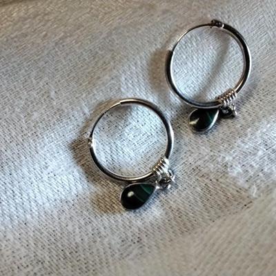 Gorgeous Malachite Dangle 925 Hoop Earrings
