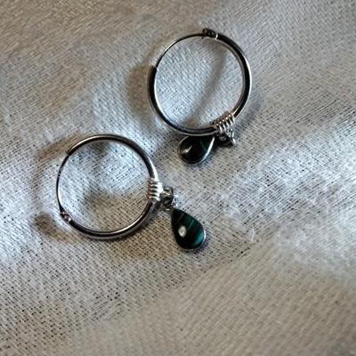 Gorgeous Malachite Dangle 925 Hoop Earrings