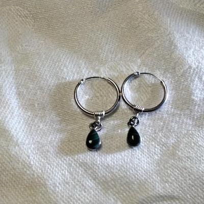 Gorgeous Malachite Dangle 925 Hoop Earrings